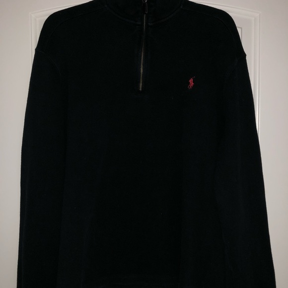 Polo by Ralph Lauren- Mens 1/4 Zip Pullover Sweater, Black w/Red Logo - Picture 2 of 4